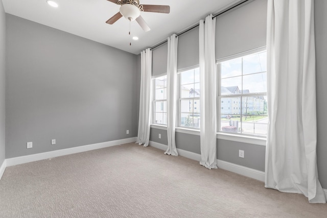 7714 S Fall Run Xing, Houston, TX 77055 - spare room with light carpet, a ceiling fan, and recessed lighting