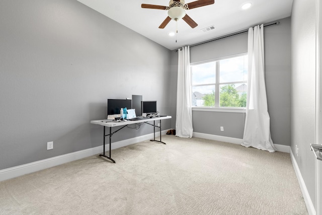 7714 S Fall Run Xing, Houston, TX 77055 - carpeted office space featuring a ceiling fan and recessed lighting