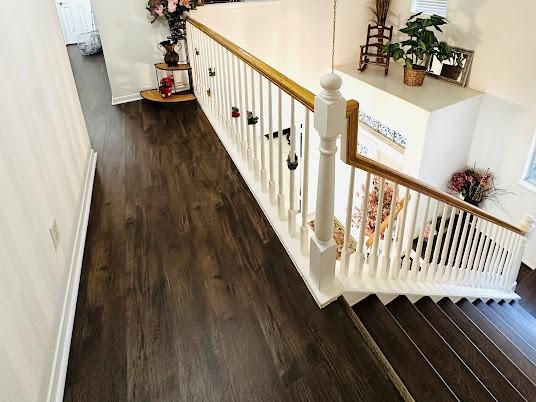 1631 Almond Brook Ln, Houston, TX 77062 - stairway with wood finished floors and baseboards