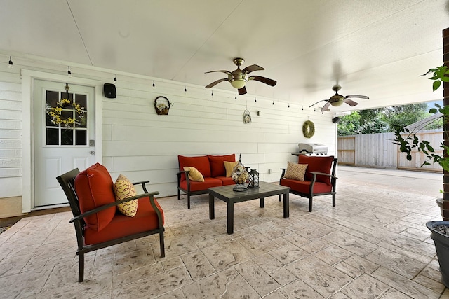 6102 Walkers Park Dr, Sugar Land, TX 77479 - view of patio featuring ceiling fan, outdoor lounge area, and area for grilling