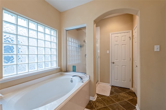 3318 Legends Mist Dr, Spring, TX 77386 - full bathroom with a bath, a stall shower, and tile patterned flooring