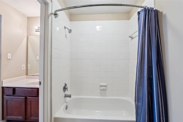 3318 Legends Mist Dr, Spring, TX 77386 - bathroom featuring shower / bathtub combination with curtain and vanity
