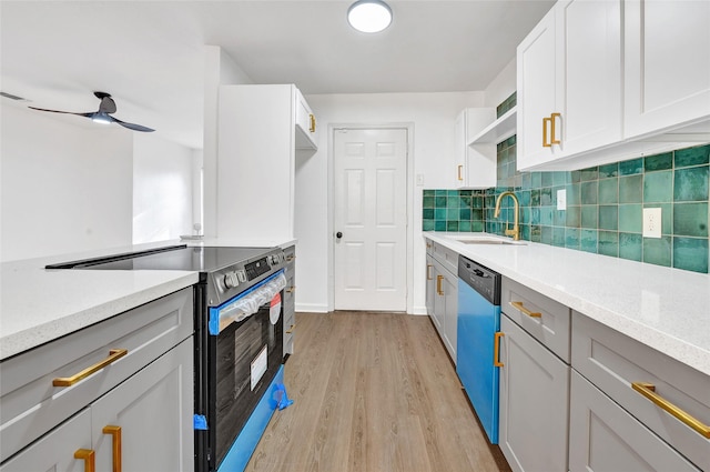 14923 Bathurst Dr, Houston, TX 77053 - kitchen with electric stove, dishwashing machine, light wood finished floors, and light countertops