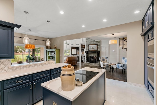 7310 Blenheim Palace Ln, Houston, TX 77095 - kitchen with light countertops, stainless steel oven, tasteful backsplash, recessed lighting, and healthy amount of natural light
