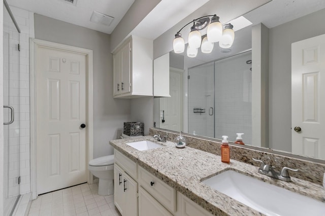 7310 Blenheim Palace Ln, Houston, TX 77095 - full bath with a stall shower, double vanity, and tile patterned flooring