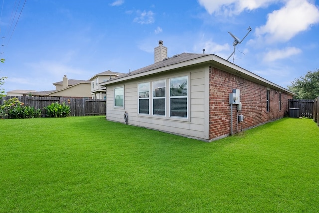 20930 Morgan Knoll Ln, Katy, TX 77449 - back of house featuring a fenced backyard, a chimney, and brick siding
