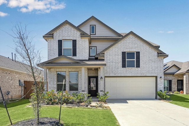 7227 Songlark Landing Ct, Katy, TX 77493 - view of front facade with brick siding, a garage, concrete driveway, and a front lawn