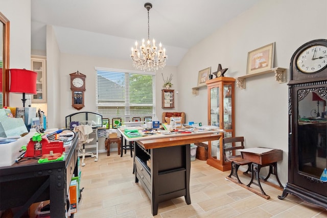9171 White Tail Dr, Conroe, TX 77303 - dining area featuring a chandelier and lofted ceiling
