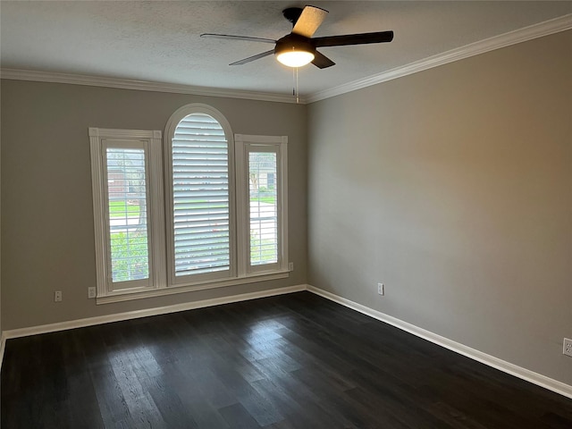 6507 Stone Briar Dr, Pasadena, TX 77505 - empty room featuring ceiling fan, dark wood finished floors, and ornamental molding