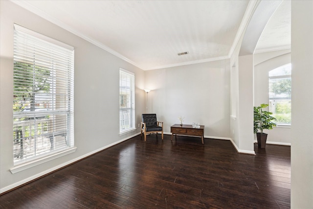 2332 Shadow Falls Ln, Pearland, TX 77584 - sitting room with healthy amount of natural light, wood-type flooring, and crown molding