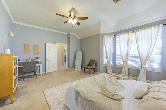 23742 Indian Hills Way, Katy, TX 77494 - carpeted bedroom with crown molding, ceiling fan, and vaulted ceiling