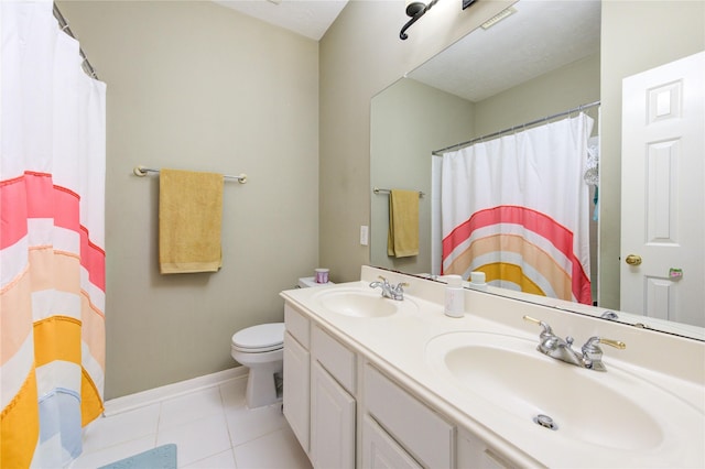 23742 Indian Hills Way, Katy, TX 77494 - bathroom with double vanity, tile patterned flooring, and curtained shower