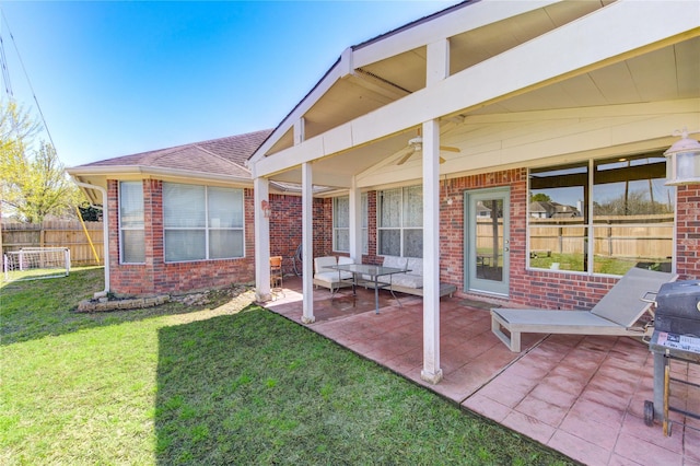 23742 Indian Hills Way, Katy, TX 77494 - view of patio / terrace featuring a ceiling fan and area for grilling