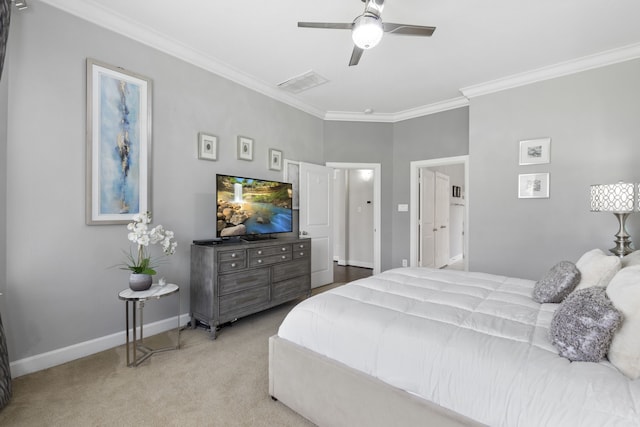 9523 Sapphire Hill Ln, Katy, TX 77494 - bedroom with crown molding, carpet, and ceiling fan