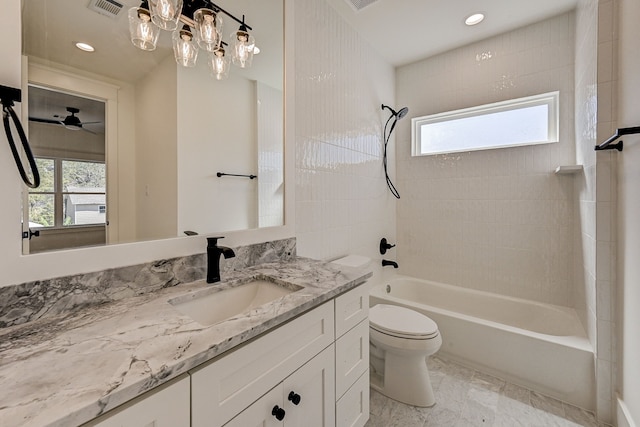 1313 Waverly St, Houston, TX 77008 - bathroom featuring vanity, healthy amount of natural light, tub / shower combination, and recessed lighting