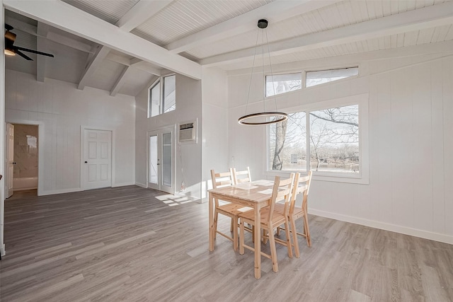 492 Trinity Rd, Dayton, TX 77535 - dining space featuring light wood-style flooring, beamed ceiling, and high vaulted ceiling