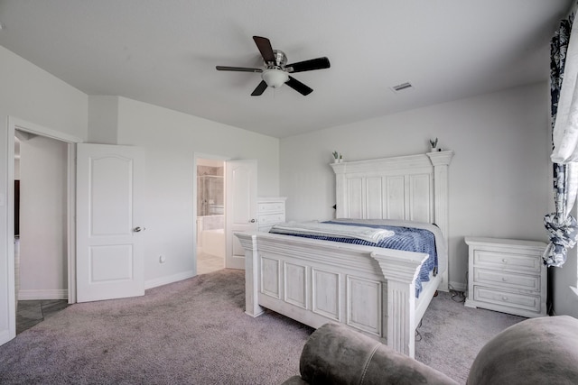 3502 Singing Flower Ln, Richmond, TX 77406 - bedroom featuring light colored carpet, connected bathroom, and ceiling fan