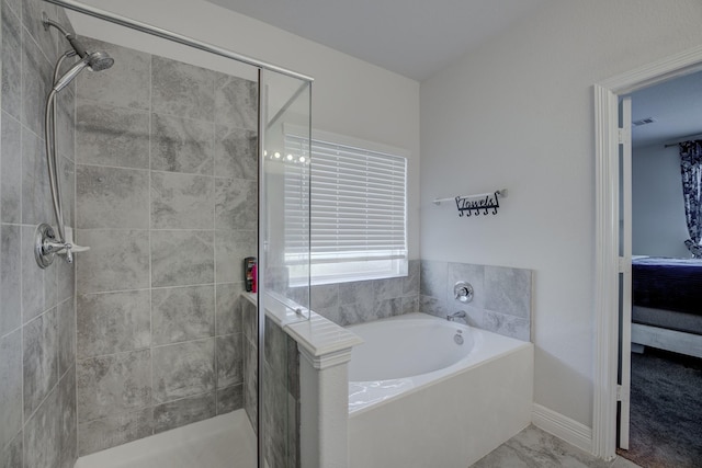 3502 Singing Flower Ln, Richmond, TX 77406 - full bathroom with a garden tub, a shower stall, connected bathroom, and marble finish floors
