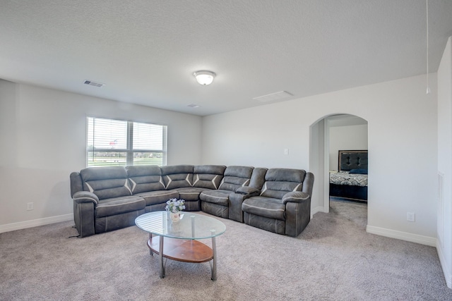 3502 Singing Flower Ln, Richmond, TX 77406 - carpeted living area featuring arched walkways and a textured ceiling