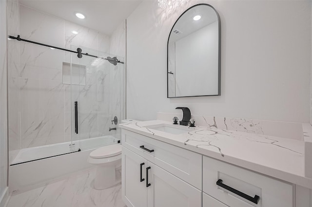6749 Liverpool St, Houston, TX 77021 - full bathroom featuring shower / bath combination with glass door, vanity, marble finish flooring, and recessed lighting