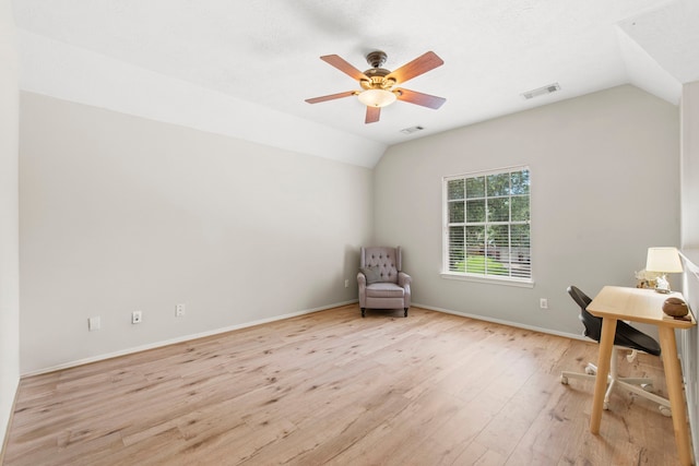 12727 Regal Pine Ln, Houston, TX 77070 - office featuring vaulted ceiling, light wood-style floors, and ceiling fan