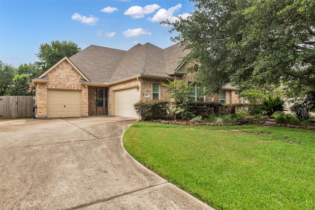 5523 Darschelle Dr, Houston, TX 77069 - view of front of house featuring brick siding, a garage, driveway, and roof with shingles