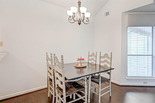2277 S Kirkwood Rd Unit 906, Houston, TX 77077 - dining area with vaulted ceiling, a chandelier, and dark wood-type flooring