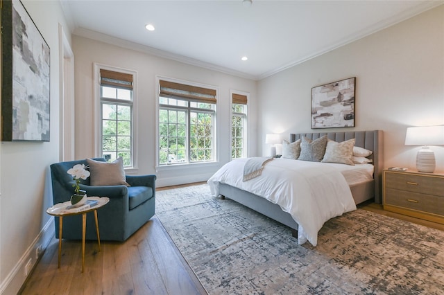3028 Locke Ln, Houston, TX 77019 - bedroom with wood finished floors, crown molding, and recessed lighting