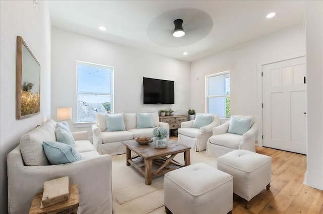 9804-9808 Pelsey St, Houston, TX 77029 - living room with ceiling fan, light wood finished floors, and recessed lighting