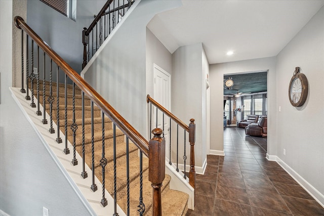 29513 Salem Fields Dr, Spring, TX 77386 - stairway with a ceiling fan, recessed lighting, and arched walkways