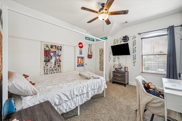 29513 Salem Fields Dr, Spring, TX 77386 - carpeted bedroom featuring lofted ceiling and ceiling fan