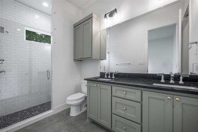 741 Pecan St, New Ulm, TX 78950 - bathroom with a stall shower, double vanity, and recessed lighting