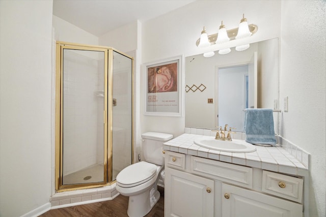 9400 Doliver Dr Unit 30, Houston, TX 77063 - bathroom featuring a shower stall, vanity, and wood finished floors
