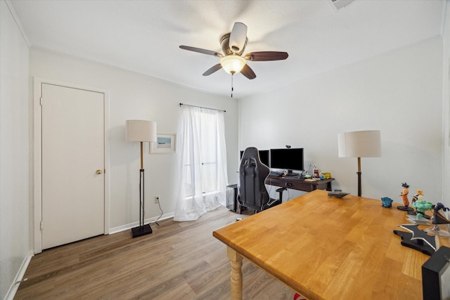 9400 Doliver Dr Unit 30, Houston, TX 77063 - office area with a ceiling fan and wood finished floors
