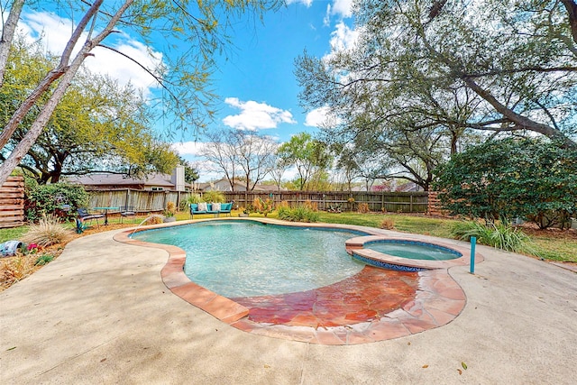 3114 Whetrock Ln, Sugar Land, TX 77479 - view of swimming pool with a fenced backyard, a patio, and a pool with connected hot tub