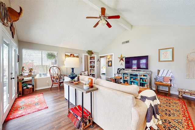 3114 Whetrock Ln, Sugar Land, TX 77479 - living area with wood finished floors, a ceiling fan, and a textured ceiling