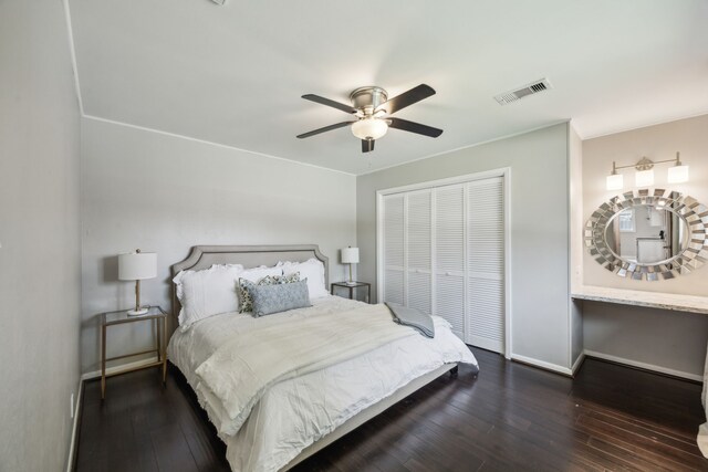 2014 Spillers Ln, Houston, TX 77043 - bedroom featuring hardwood / wood-style floors, a closet, and ceiling fan