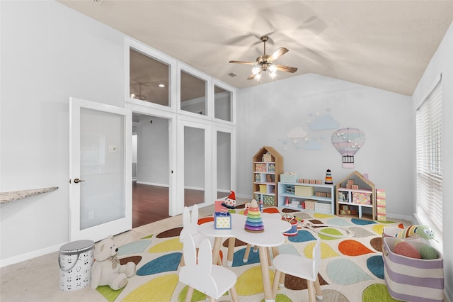16439 Willingham Way, Houston, TX 77095 - recreation room with vaulted ceiling, ceiling fan, and french doors