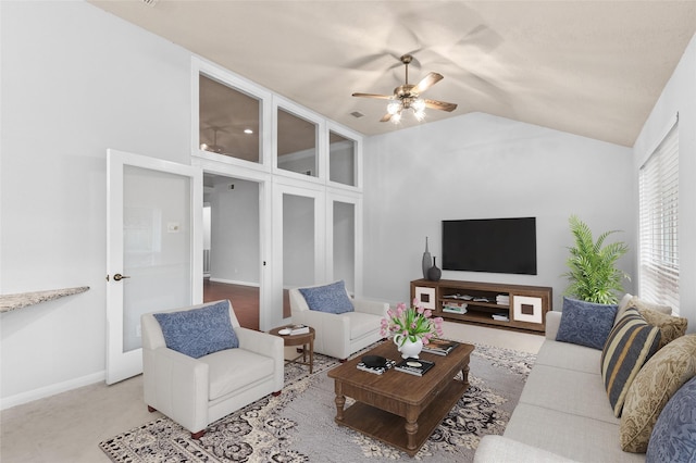 16439 Willingham Way, Houston, TX 77095 - living room featuring ceiling fan and lofted ceiling