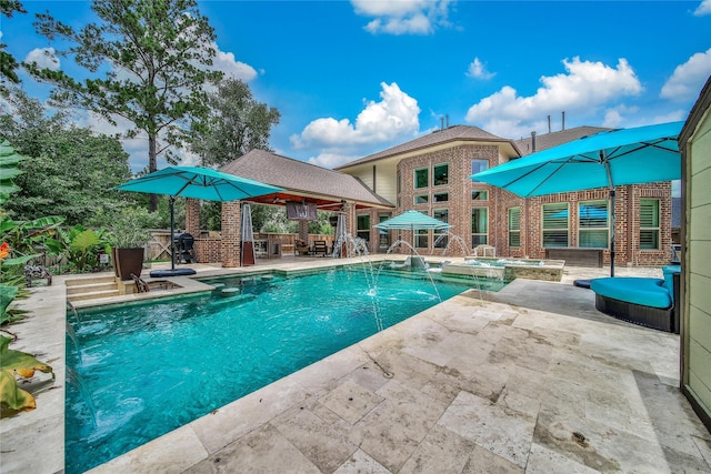 145 Bronze Bow Dr, Montgomery, TX 77316 - view of pool featuring a patio area and a pool with connected hot tub