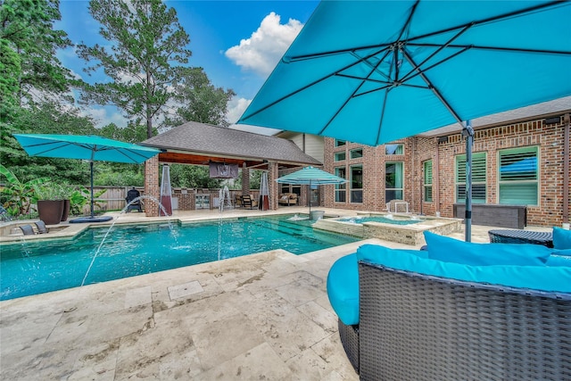 145 Bronze Bow Dr, Montgomery, TX 77316 - view of swimming pool with a patio area, a pool with connected hot tub, and a gazebo