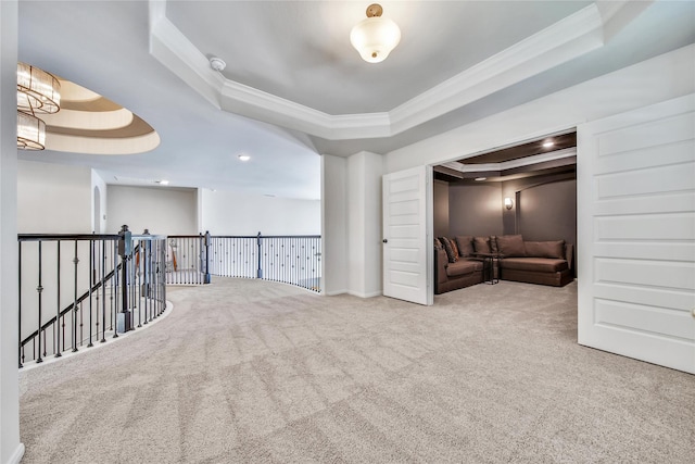 145 Bronze Bow Dr, Montgomery, TX 77316 - carpeted empty room with a raised ceiling, crown molding, recessed lighting, and a smoke detector
