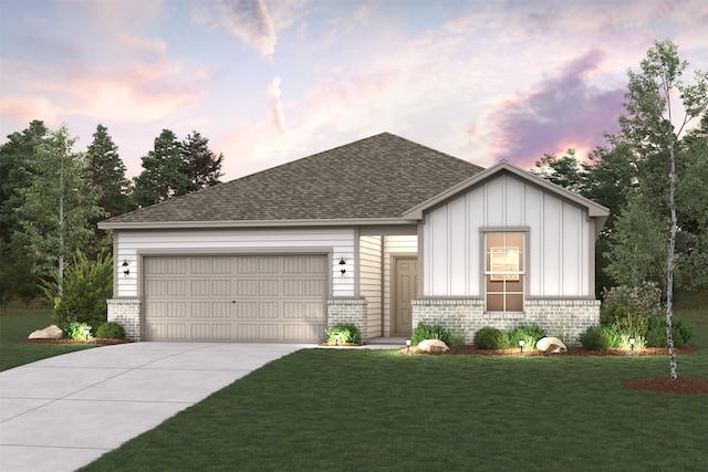 25017 Pomegranate Pl, Montgomery, TX 77316 - view of front of home with brick siding, board and batten siding, a garage, roof with shingles, and concrete driveway
