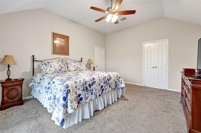 6318 Crystal Forest Trl, Katy, TX 77493 - bedroom featuring lofted ceiling, light colored carpet, and ceiling fan