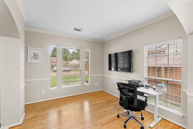 21519 San Marino Dr, Katy, TX 77450 - home office with plenty of natural light, crown molding, and wood finished floors