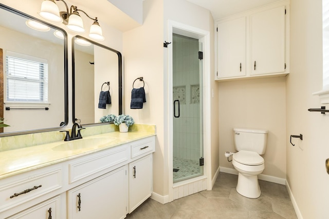 2910 Castle Ct, Pearland, TX 77581 - full bathroom featuring vanity, a shower stall, and tile patterned flooring