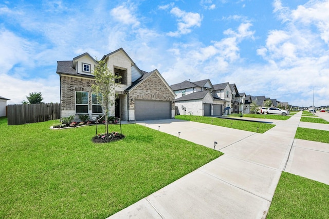3334 Fogmist Dr, Rosenberg, TX 77471 - view of front of house with concrete driveway, brick siding, a residential view, stone siding, and a garage