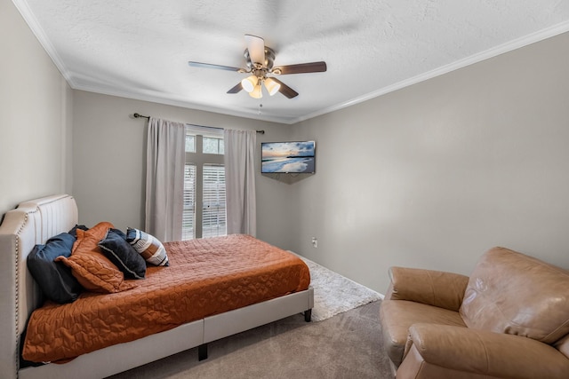 8023 Pine Falls Dr, Houston, TX 77095 - carpeted bedroom featuring crown molding, a ceiling fan, and radiator heating unit