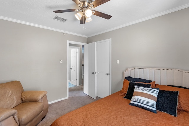 8023 Pine Falls Dr, Houston, TX 77095 - carpeted bedroom featuring crown molding and a ceiling fan