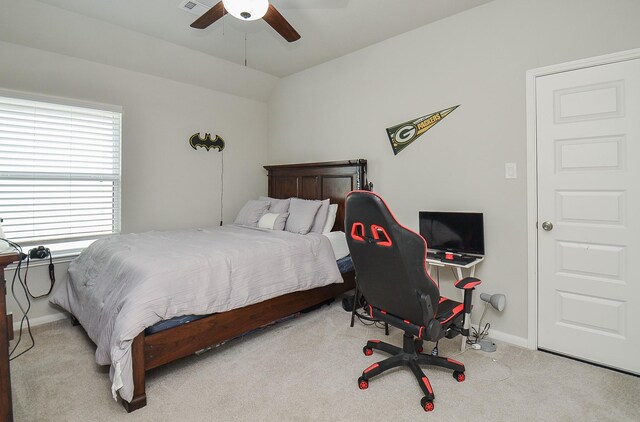 8703 Silver Crest Ln, Missouri City, TX 77459 - carpeted bedroom with vaulted ceiling and a ceiling fan